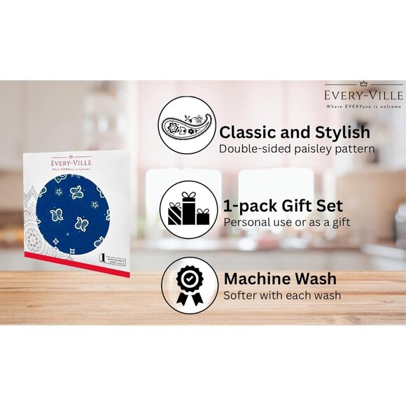 Women's Navy Blue Cotton Bandana Large Cowgirl Handkerchief Headband Scarf - Picture 3 of 7